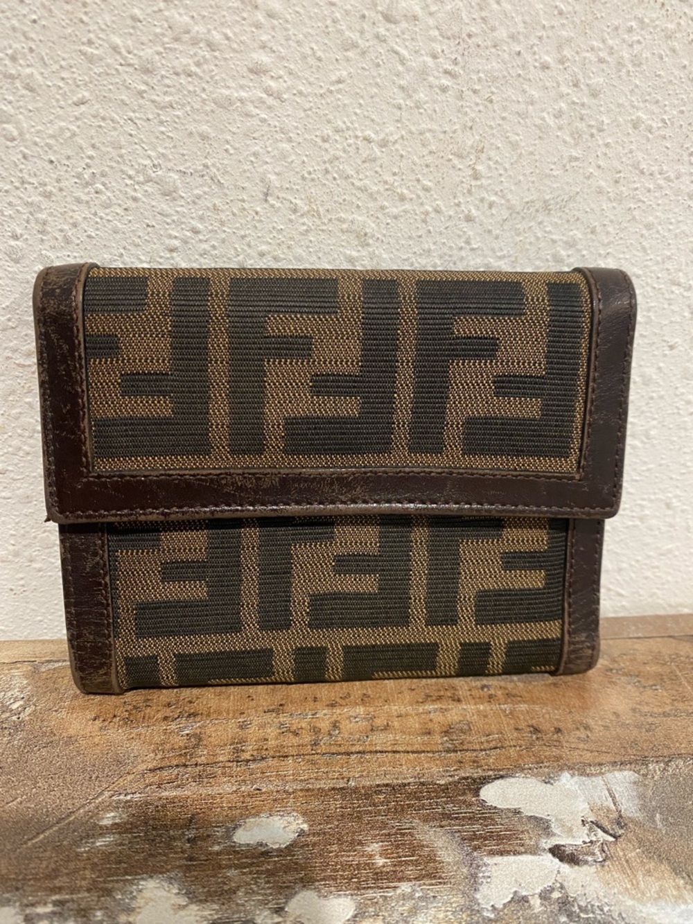 Fendi Zucca FF Brown Canvas and Leather Compact Wallet